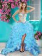Baby Blue Sweetheart Neckline Beading and Ruffles Prom Evening Gown Sleeveless Lace Up