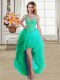 Scoop Turquoise Ball Gowns Beading and Ruffles Lace Up Tulle Sleeveless High Low