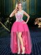 Hot Pink A-line Organza Scoop Sleeveless Beading High Low Zipper Homecoming Dress Brush Train