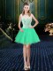 Classical Scoop Turquoise Sleeveless Mini Length Lace Zipper Evening Dress