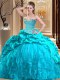 Lace Up Quinceanera Dress Aqua Blue for Military Ball and Sweet 16 and Quinceanera with Beading and Ruffles Brush Train Lace Up Quinceanera Dress Aqua Blue for Military Ball and Sweet 16 and Quinceanera with Beading and Ruffles Brush Train