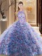 Stunning Brush Train Ball Gowns Quinceanera Gown Multi-color High-neck Fabric With Rolling Flowers Sleeveless Criss Cross Stunning Brush Train Ball Gowns Quinceanera Gown Multi-color High-neck Fabric With Rolling Flowers Sleeveless Criss Cross