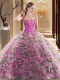 On Sale Sleeveless With Train Embroidery and Ruffles Lace Up 15th Birthday Dress with Multi-color Brush Train