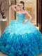 Sweetheart Sleeveless Sweet 16 Dresses Asymmetrical Beading and Ruffles Multi-color Organza