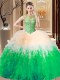 Glittering Multi-color Sleeveless Tulle Backless 15 Quinceanera Dress for Prom and Military Ball and Sweet 16 and Quinceanera