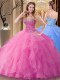 Rose Pink Sweetheart Neckline Beading Quinceanera Dress Sleeveless Lace Up