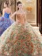 Multi-color Ball Gowns Embroidery and Ruffles Vestidos de Quinceanera Lace Up Fabric With Rolling Flowers Sleeveless With Train