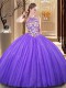 Scoop Sequins Lavender Sleeveless Tulle Backless Sweet 16 Dresses for Military Ball and Sweet 16 and Quinceanera