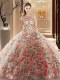 Excellent Multi-color Fabric With Rolling Flowers Criss Cross High-neck Sleeveless Ball Gown Prom Dress Brush Train Ruffles and Pattern Excellent Multi-color Fabric With Rolling Flowers Criss Cross High-neck Sleeveless Ball Gown Prom Dress Brush Train Ruffles and Pattern