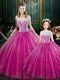 Exquisite Hot Pink Sweet 16 Dresses Military Ball and Sweet 16 and Quinceanera and For with Lace High-neck Sleeveless Lace Up