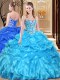 Aqua Blue Sleeveless Organza Lace Up Quinceanera Gowns for Military Ball and Sweet 16 and Quinceanera
