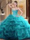 Exquisite Tulle Sweetheart Sleeveless Zipper Beading and Ruffles Quinceanera Dress in Teal