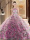 Modest Multi-color Criss Cross High-neck Ruffles and Pattern 15th Birthday Dress Fabric With Rolling Flowers Sleeveless Brush Train