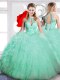 High-neck Sleeveless Tulle Quinceanera Gowns Beading Lace Up