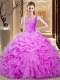 Sleeveless Floor Length Lace and Ruffles and Pick Ups Backless Sweet 16 Quinceanera Dress with Lilac  Sleeveless Floor Length Lace and Ruffles and Pick Ups Backless Sweet 16 Quinceanera Dress with Lilac