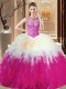 High-neck Sleeveless Backless Quinceanera Gowns Multi-color Tulle