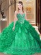 Exceptional Lace Up Quinceanera Dress Green for Prom and Military Ball and Sweet 16 and Quinceanera with Embroidery and Pick Ups Court Train