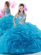 Baby Blue Organza Zipper Quinceanera Dresses Sleeveless Court Train Ruffles
