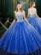 Fitting High-neck Sleeveless Tulle Ball Gown Prom Dress Lace Zipper