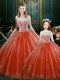 Floor Length Ball Gowns Sleeveless Orange Red Quinceanera Dresses Zipper