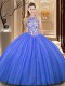 High-neck Sleeveless Organza Vestidos de Quinceanera Lace and Appliques Lace Up