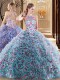 Multi-color Criss Cross Sweet 16 Dress Ruffles and Pattern Sleeveless Sweep Train