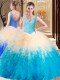 Cheap Multi-color Ball Gowns Appliques and Ruffles Sweet 16 Dress Zipper Tulle Sleeveless Floor Length