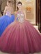 Suitable Floor Length Burgundy 15th Birthday Dress Tulle Sleeveless Lace and Appliques