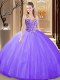 Fitting Lavender Sleeveless Tulle Lace Up Ball Gown Prom Dress for Prom and Military Ball and Sweet 16 and Quinceanera
