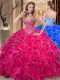 Flirting Floor Length Hot Pink Ball Gown Prom Dress Sweetheart Sleeveless Lace Up