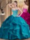 Traditional Teal Ball Gowns Beading and Ruffles Sweet 16 Dress Lace Up Tulle Sleeveless Floor Length