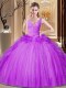 Eye-catching Sequins Floor Length Ball Gowns Sleeveless Purple Vestidos de Quinceanera Backless