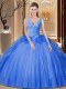 Exquisite Sleeveless Floor Length Sequins and Pick Ups Backless Quinceanera Gown with Royal Blue