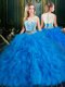 Inexpensive Blue Zipper Scoop Lace and Ruffles Quinceanera Dresses Tulle Sleeveless