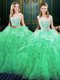 High Class Green Scoop Neckline Lace and Ruffles Quinceanera Dress Sleeveless Lace Up