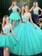 Stylish Four Piece Blue Ball Gown Prom Dress Military Ball and Sweet 16 and Quinceanera and For with Lace and Sequins Scoop Sleeveless Lace Up
