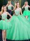 Modern Four Piece Pick Ups Ball Gowns 15 Quinceanera Dress Apple Green Scoop Tulle Sleeveless Floor Length Zipper