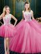 Graceful Three Piece Scoop Sleeveless Tulle Ball Gown Prom Dress Lace and Pick Ups Zipper
