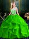 Free and Easy Scoop Zipper Ball Gown Prom Dress Lace and Ruffles Sleeveless With Brush Train
