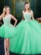 Noble Three Piece Scoop Apple Green Ball Gowns Lace and Pick Ups Quinceanera Dresses Lace Up Tulle Sleeveless Floor Length
