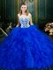 Scoop Royal Blue Sleeveless Lace and Ruffles Floor Length Quinceanera Dress