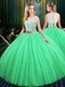 Shining Scoop Lace Up 15th Birthday Dress Lace and Sequins Sleeveless Floor Length