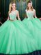 Eye-catching Scoop Sleeveless Tulle Floor Length Zipper Quinceanera Gown in Apple Green with Lace and Pick Ups
