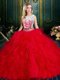 Scoop Sleeveless Tulle Quinceanera Dress Lace and Ruffles Zipper