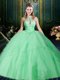 Modest Ball Gowns 15 Quinceanera Dress Apple Green Halter Top Tulle Sleeveless Floor Length Lace Up