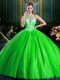 Halter Top Sleeveless Tulle Ball Gown Prom Dress Beading Lace Up