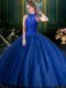 Floor Length Lace Up Sweet 16 Quinceanera Dress Navy Blue for Military Ball and Sweet 16 and Quinceanera with Beading and Appliques