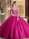 Exceptional Hot Pink Sleeveless Tulle Lace Up 15th Birthday Dress for Military Ball and Sweet 16 and Quinceanera