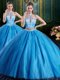 Eye-catching Beading and Appliques Quinceanera Dresses Baby Blue Lace Up Sleeveless Floor Length