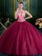 Edgy Halter Top Sleeveless Floor Length Beading and Lace and Appliques Lace Up Sweet 16 Dresses with Burgundy